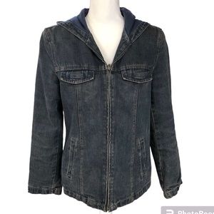 Braetan Denim Jacket Hooded Full Zip Blue Lined Pockets Jeans Coat Hoodie Size S